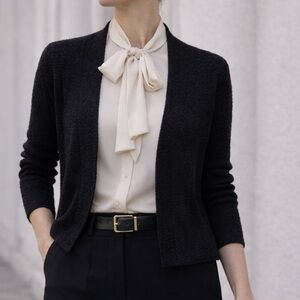 Eileen Fisher Silk Blend Open Front Textured Cardigan Black Small